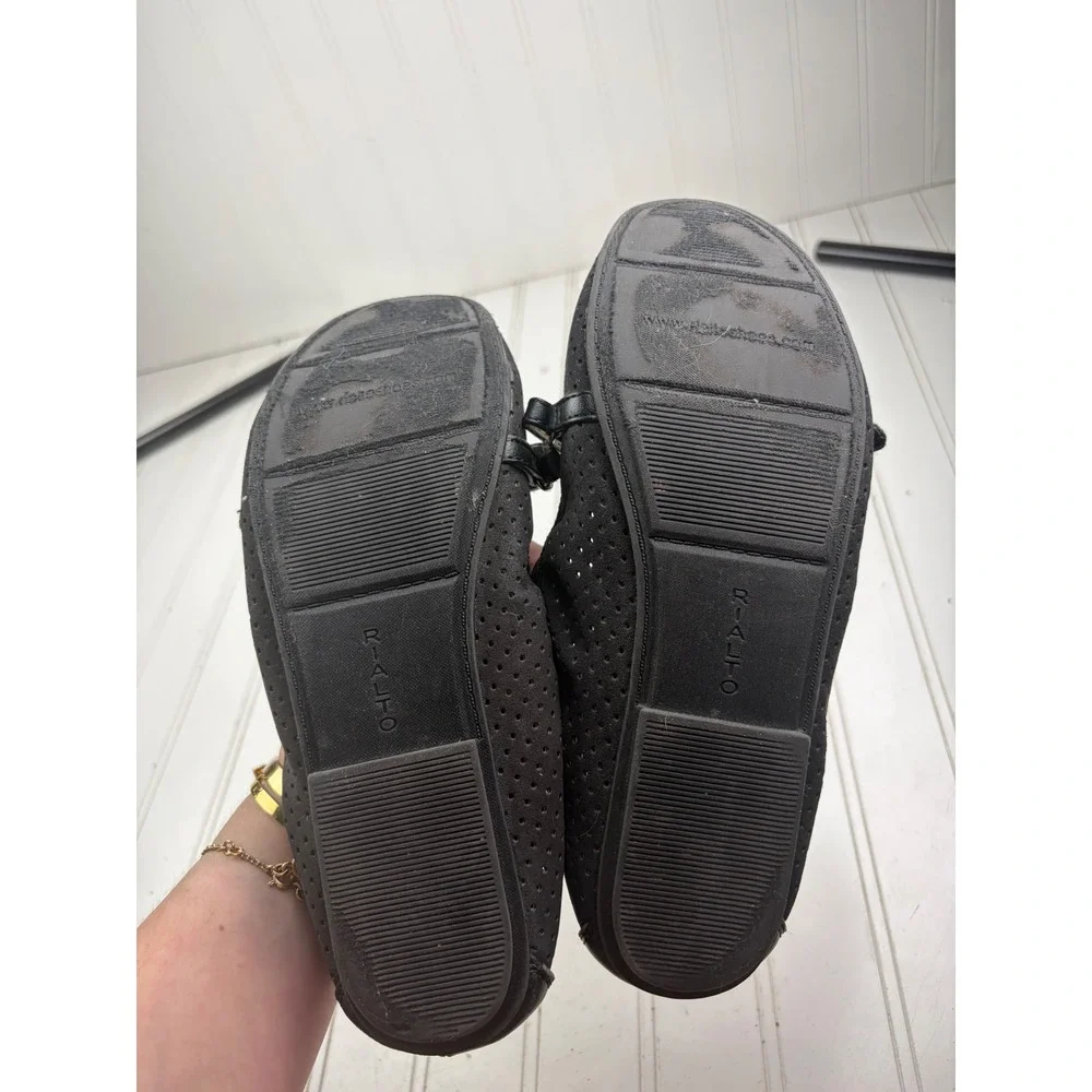 Rialto Perforated Black Slip On Comfort Mary Jane Ballet Flats Women's Size 9M